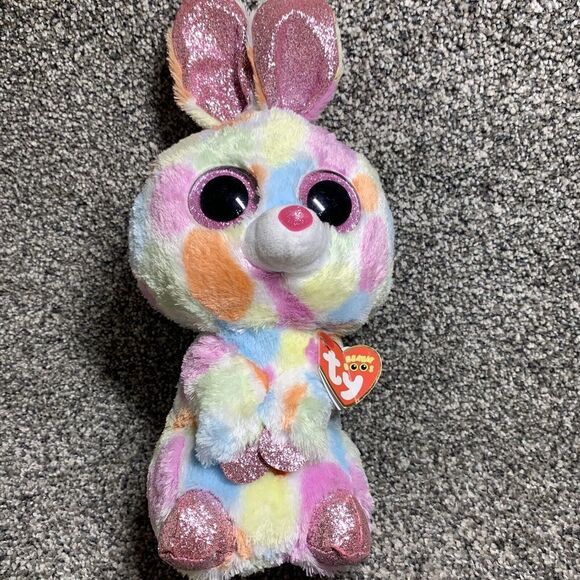 Ty Beanie Boos - BLOOMY (Pastel) Easter Bunny Rabbit 9" Medium Buddy NEW - Picture 1 of 4